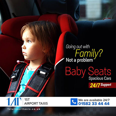 Luton Airport Taxis with baby seat is available 24/7 with prompt taxis to nearby airports.