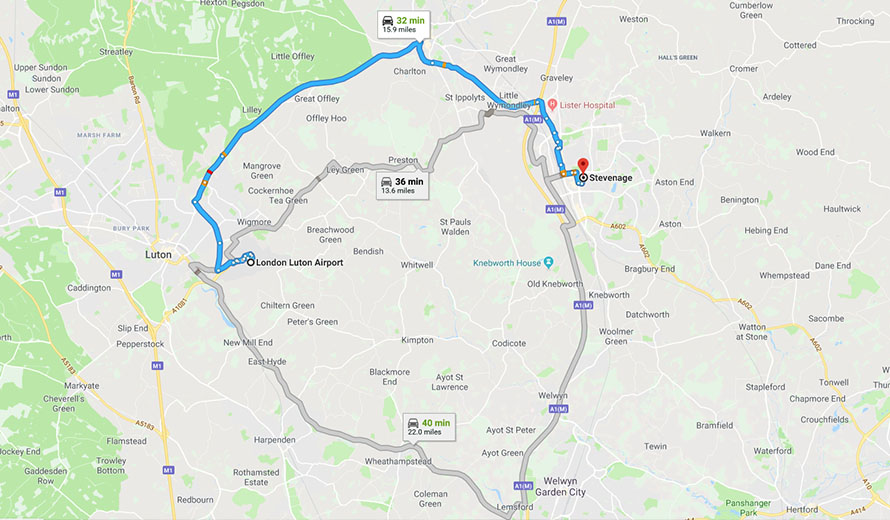 Luton Airport to Stevenage Directions